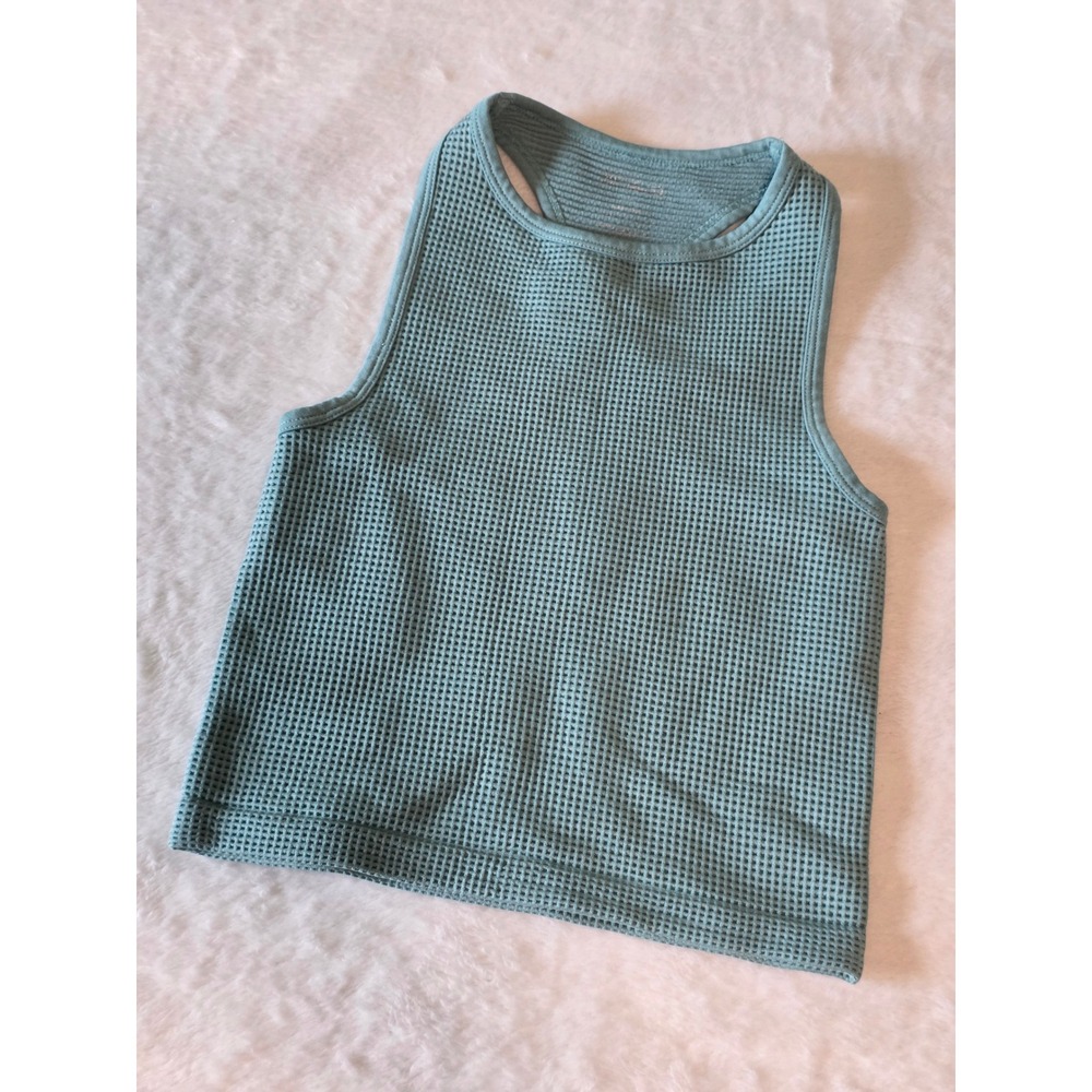 BKE Buckle Waffle Knit Seamless Cropped Tank Top Sage Green XS/S